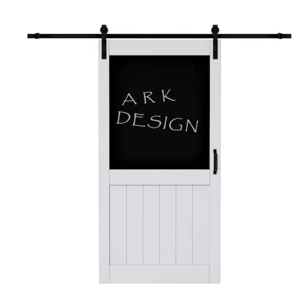 ARK DESIGN 42 in. x 84 in. Paneled Blank White Primed MDF Sliding Barn Door with Hardware Kit and Blackboard Sticker