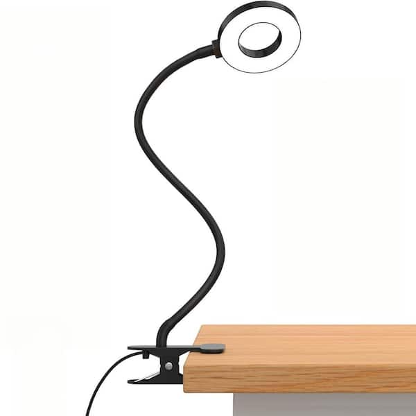 15.8 in. H Black LED Reading Light Table Lamp with Clamp, Silicone Flexible Arm Book Light 3 Color Modes