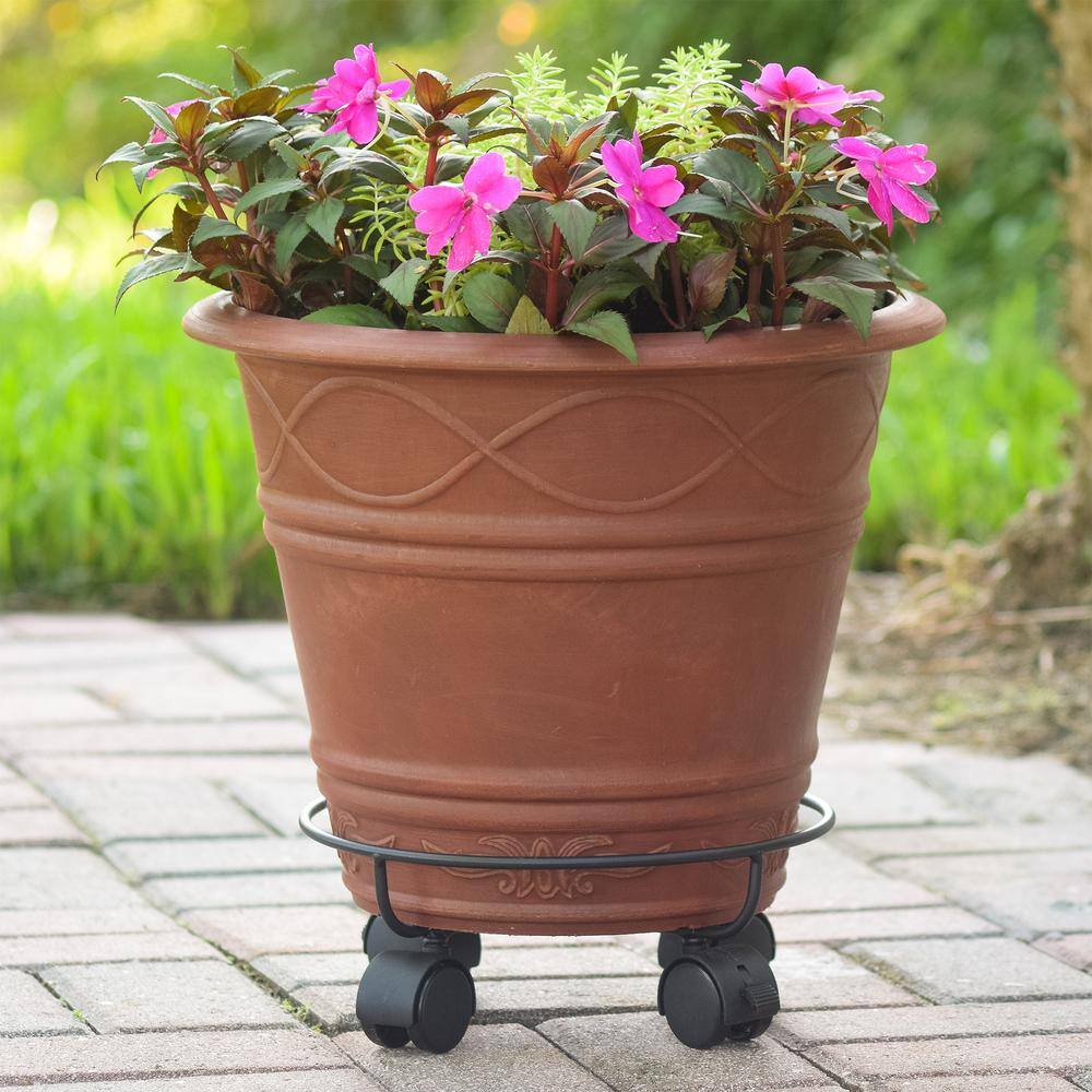 10-Inch Black Metal Heavy-Duty Plant Caddy with Wheels