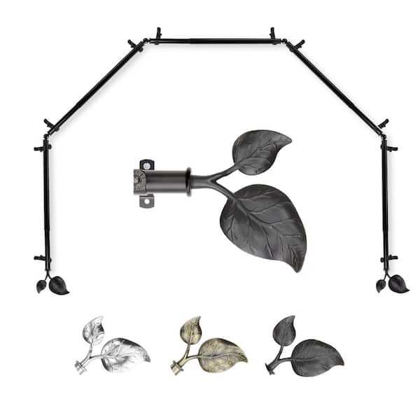 EMOH 13/16" Dia Adjustable 5-Sided Bay Window Curtain Rod 28 to 48" (each side) with Botany Finials in Black