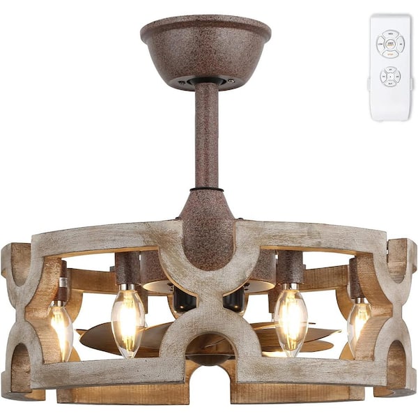 Unbranded 19 in. Indoor Farmhouse Oak Wood Ceiling Fan with Light and Remote