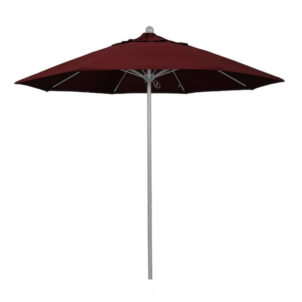 California Umbrella 9 ft. Gray Woodgrain Aluminum Commercial Market Patio Umbrella Fiberglass Ribs and Push Lift in Burgundy Pacifica