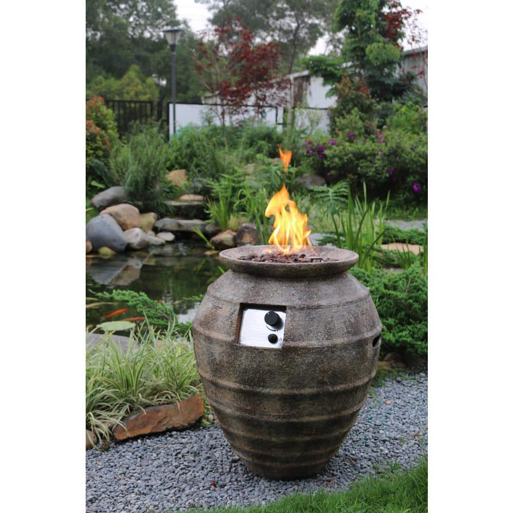 Round Brown Concrete Propane Fire Pit Table