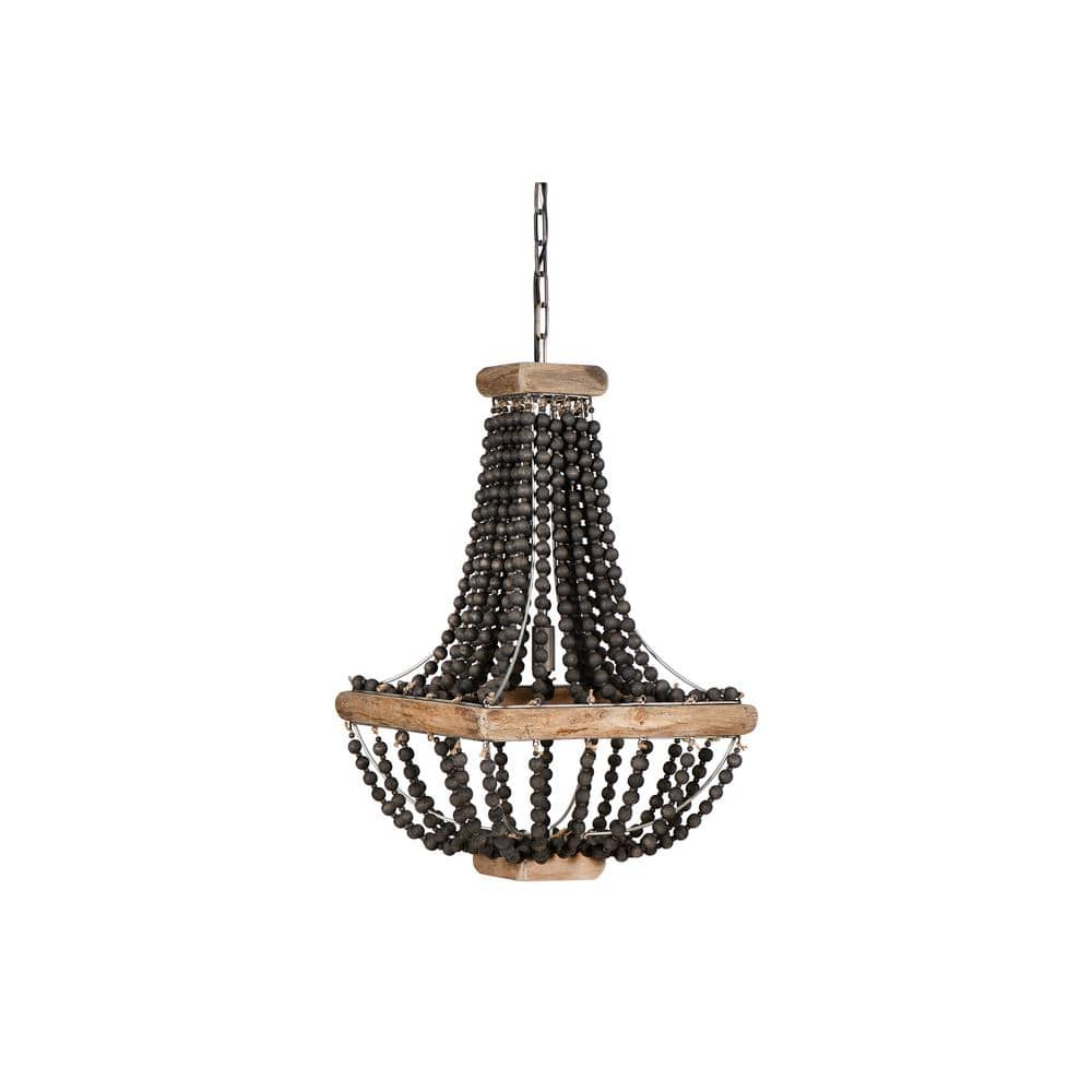 3R Studios 1-Light Black Wood Beaded Hanging Pendant Light EC0162 - The ...