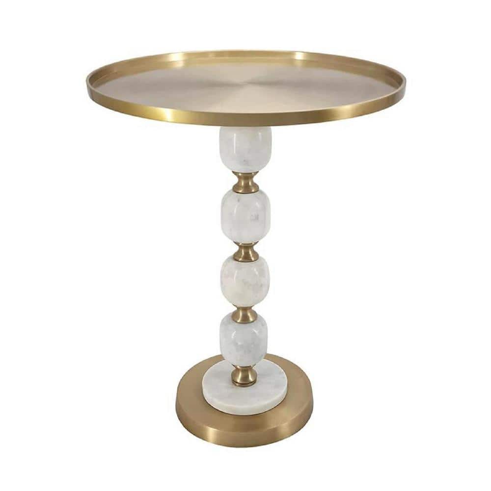 Gold and White Marble Metal Round Side Table