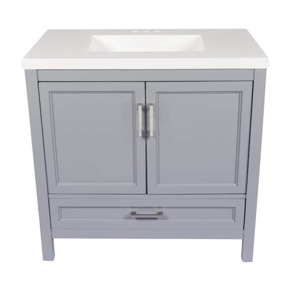 Nevado 37 in. W x 22 in. D x 36 in. H Bath Vanity in Gray with White Cultured Marble Top