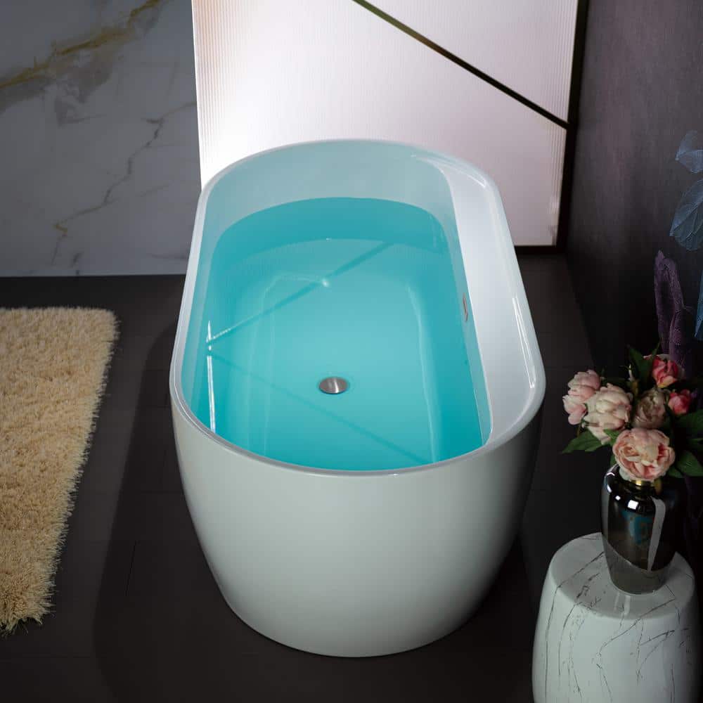 67'' White Acrylic Freestanding Soaking Bathtub with Chrome Drain