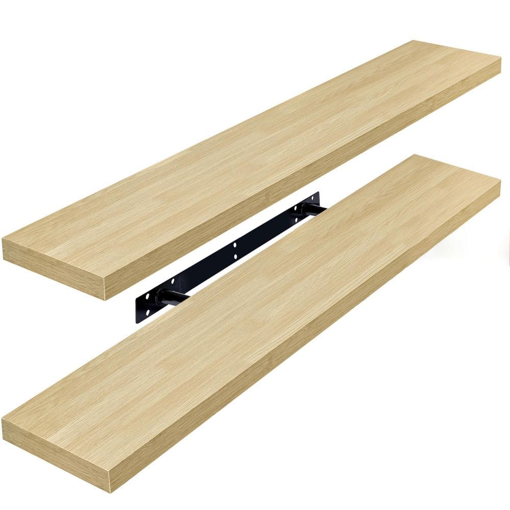 35 in. D x 9 in. W Maple Wood Floating Decorative Wall Shelf (Set of 2)
