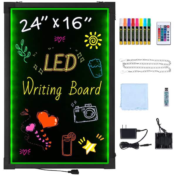 LED Message Writing Board 24 in. x 16 in. Illuminated Erasable Menu Sign with 8 Markers and Remote