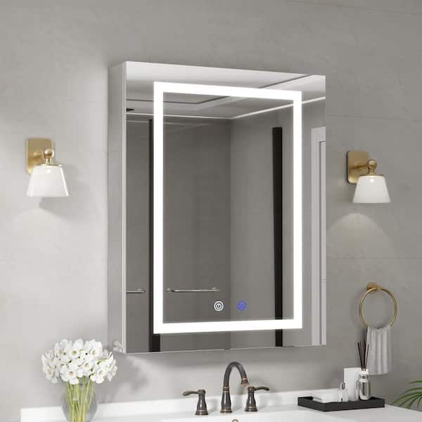 24 in. W x 30 in. H Rectangular Aluminum Light Medicine Cabinet with Mirror, Defogging and Memory Function