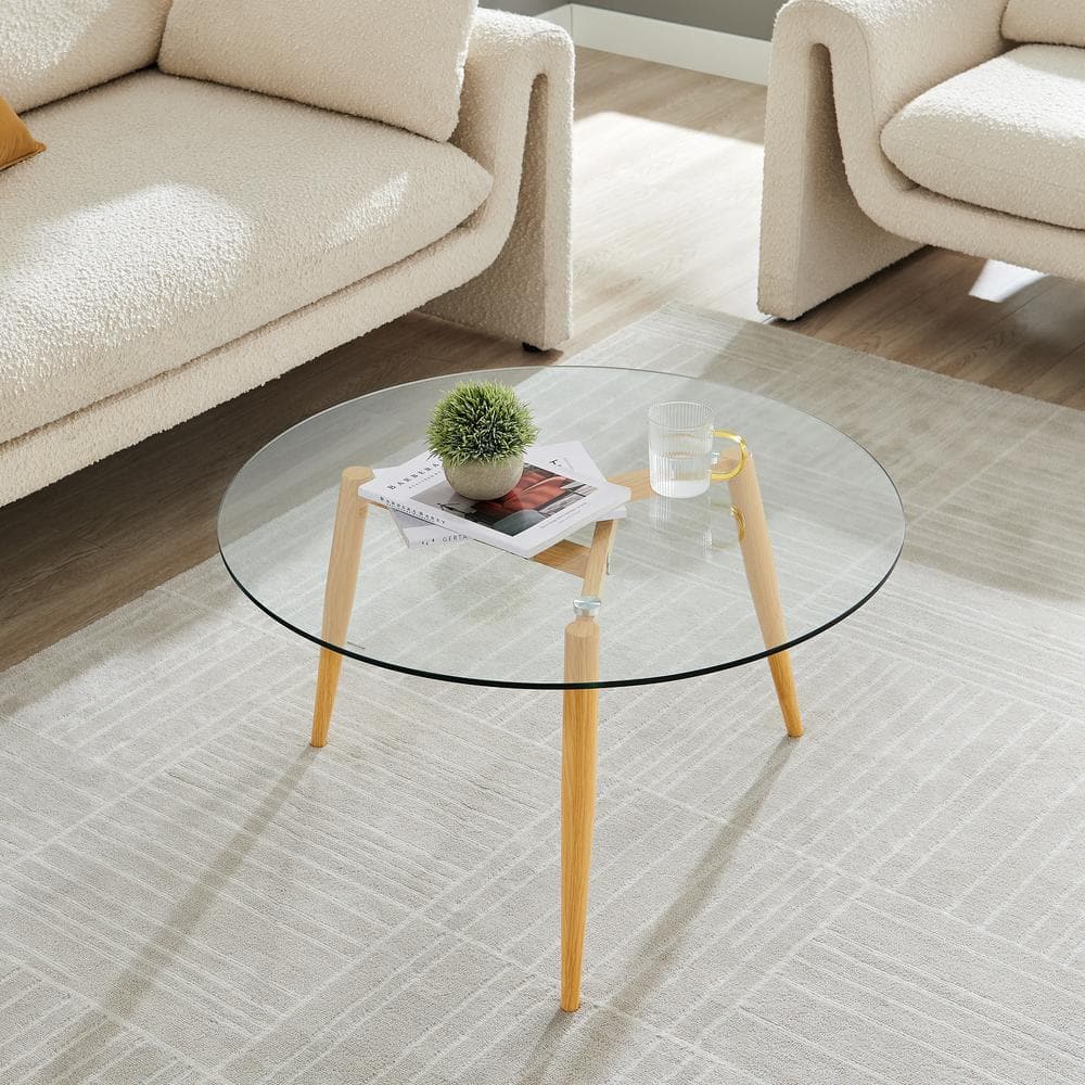 Van Beuren Beech and Clear Glass Round Coffee and Side Table Set