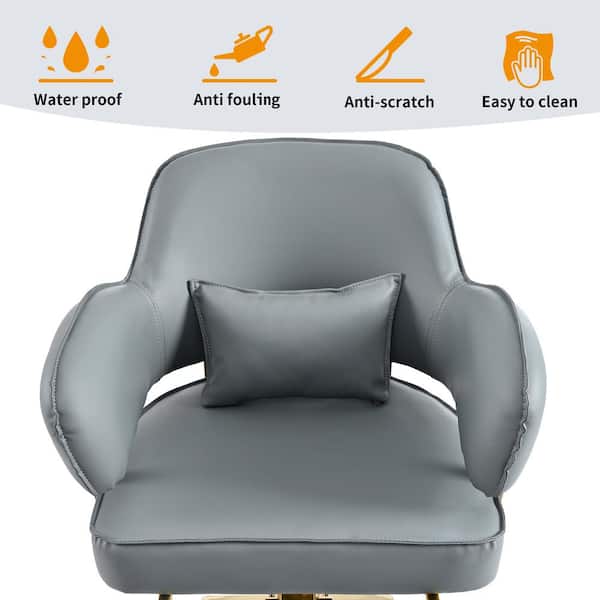 Leather Swivel Barber Chairs in Gray Ergonomic Armrest Salon