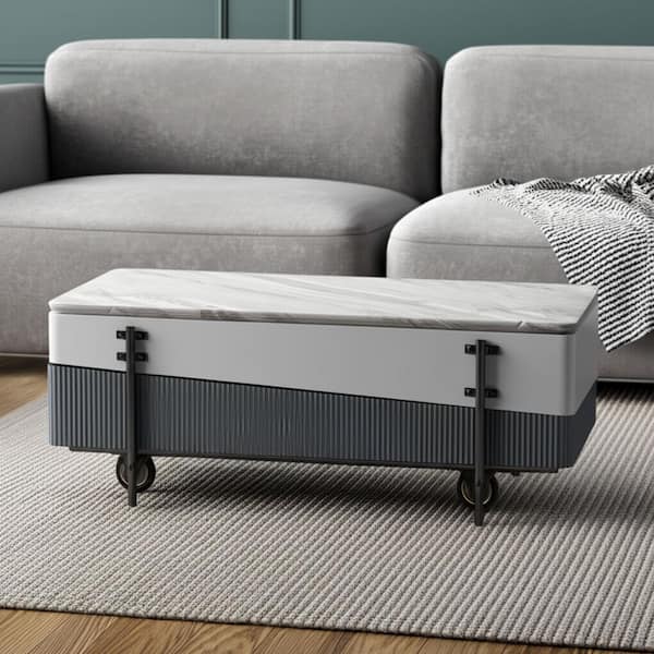 47.00 in. Gray, White Rectangle Faux Marble, MDF Coffee Table