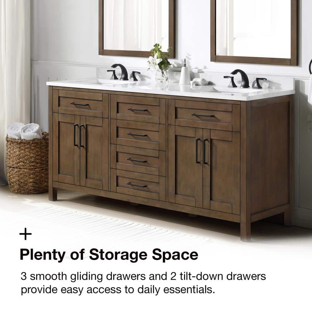 Almond Latte 72" Double Sink Freestanding Bathroom Vanity