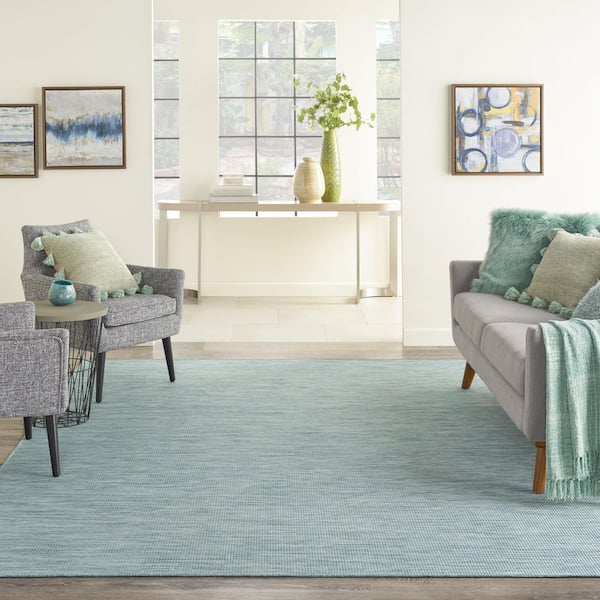Positano Aqua 7 ft. x 10 ft. Solid Modern Indoor/Outdoor Patio Area Rug