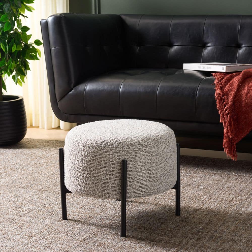 Crius Light Gray/Black Boucle Round Accent Small Ottoman