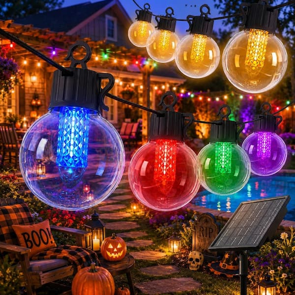 25-Lights 50 ft. Outdoor Solar Integrated LED Globe String Light Warm RGB Tunable with 8-Lighting Modes