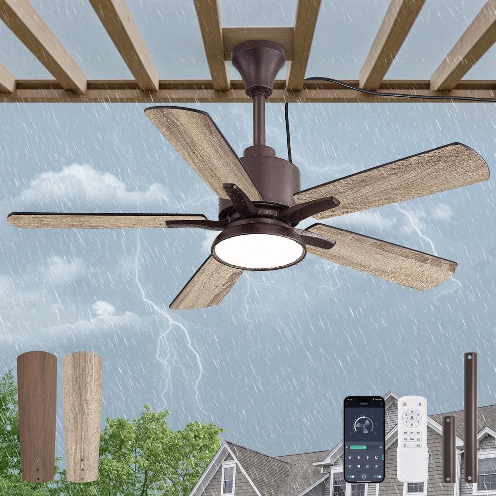 42 in. Outdoor Oil Bronze Waterproof Plug in 6-Speed Downrod Mount Standard Ceiling Fan with Lights Remote Control price history on PriceWatchPro