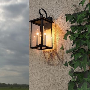 Hawaii 19.88 in. H 3-Bulb Black/White Hardwired Outdoor Wall Lantern Sconce with Dusk to Dawn(4-Pack)