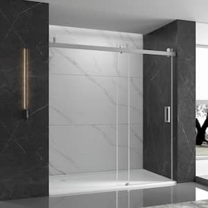 60 in. W x 76 in. H Single Sliding Frameless Shower Door in Stainless Steel Finish with Clear Glass