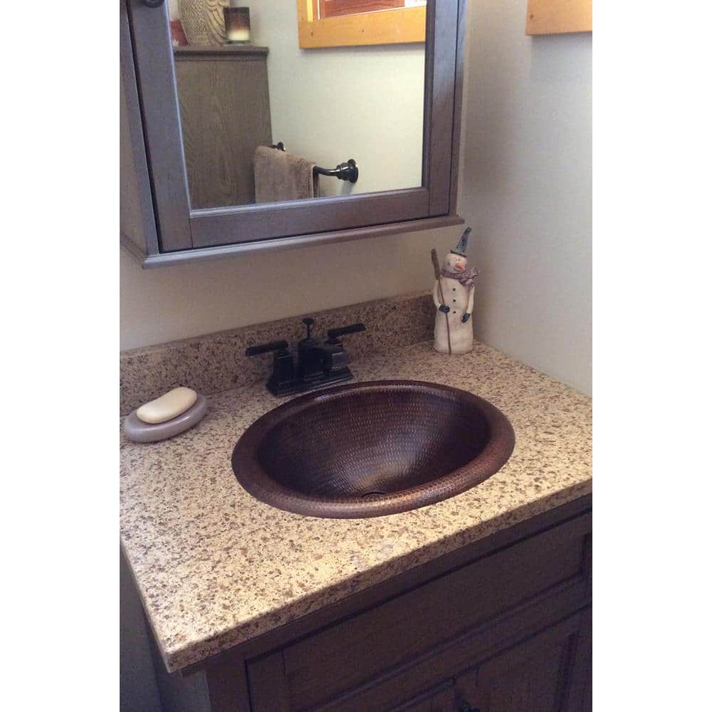 18" Oval Hammered Copper Bathroom Sink with Oil Rubbed Bronze Finish