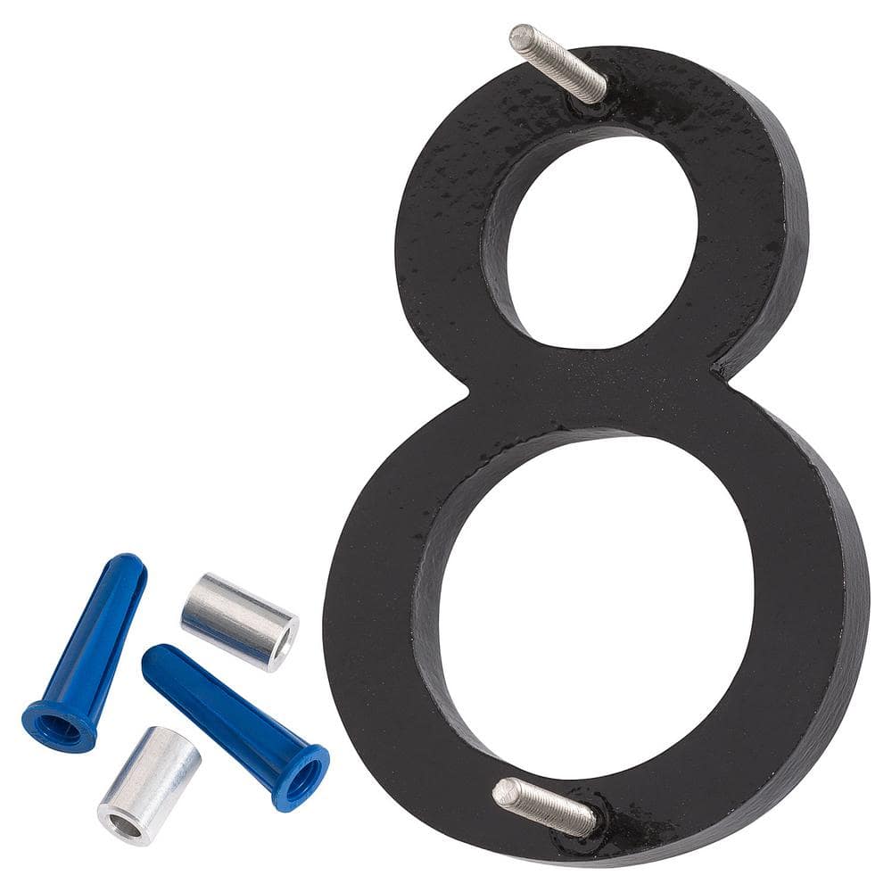 Black Aluminum Floating House Number 8, 8" Height