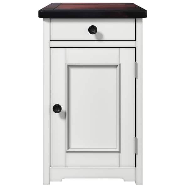 Utopia 4niture Bailey 16.90 in. Rectangular Wooden End Table with USB Ports (Brown/White)