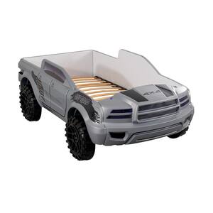 Justin Gray Twin Rugged Pick-Up Truck Kids Bed with LED Lights