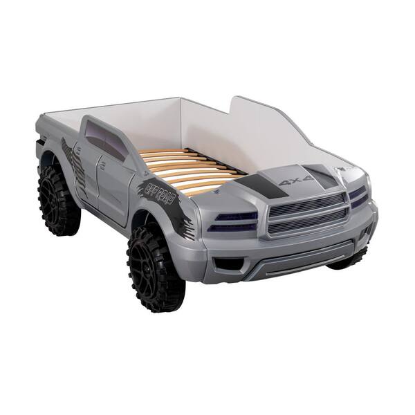 Furniture of America Justin Gray Twin Rugged PickUp Truck Kids Bed With LED lights IDF7725GY