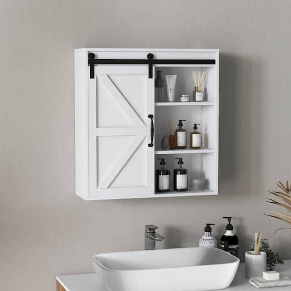 22.75 in. W x 24.5 in. H Rectangular White MDF Surface Mount Medicine Cabinet without Mirror With Adjustable Shelf