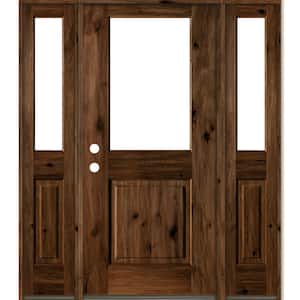 60 in. x 80 in. Rustic Knotty Alder Wood Clear Half-Lite Provincial Stain Right Hand Single Prehung Front Door/Sidelites