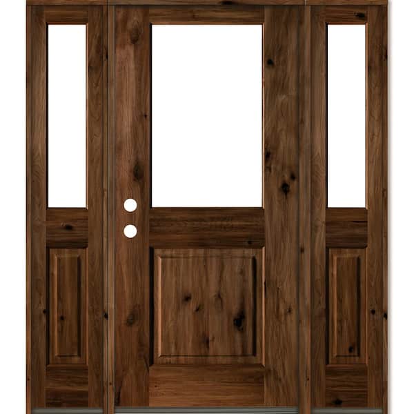 Krosswood Doors 64 in. x 80 in. Rustic Knotty Alder Wood Clear Half-Lite Provincial Stain Right Hand Single Prehung Front Door/Sidelites