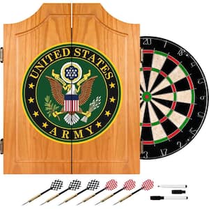 Wood Finish Dart Cabinet Set - U.S. Army Symbol