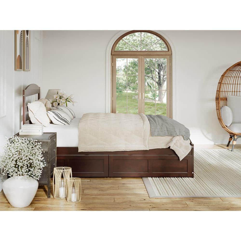 Mission Queen Platform Bed with Storage Drawers in Walnut