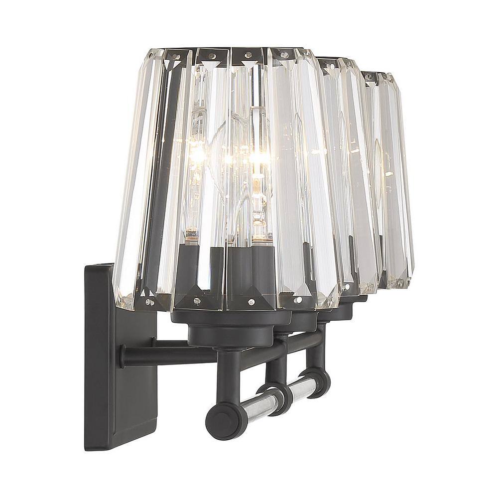 Matte Black 3-Light Vanity with Clear Crystal Shades
