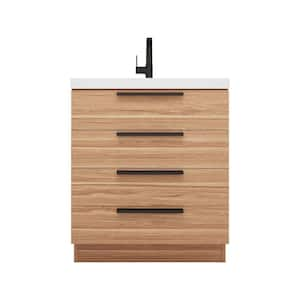 Carla 30 in. W x 20 in. D x 35 in. H Single Sink Freestanding Bath Vanity in White Oak with White Acrylic Top