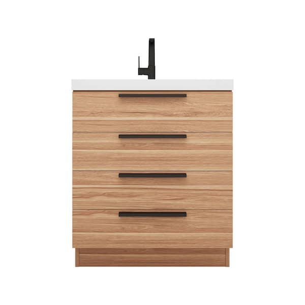 Carla 30 in. W x 20 in. D x 35 in. H Single Sink Freestanding Bath Vanity in White Oak with White Acrylic Top