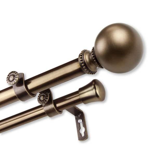 Unbranded 28 in. to 48 in. Adjustable 13/16 in. Stevie Double Curtain Rod in Antique Brass