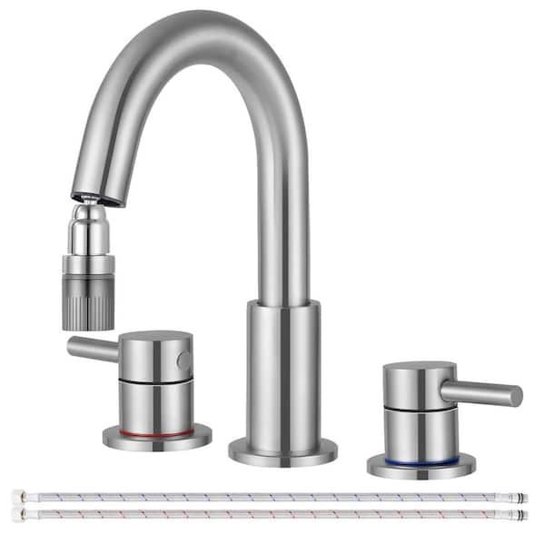 Double handle 8 in. Widespread Bathroom Faucet 3 Hole Bathroom Sink Faucet in Brushed Nickel