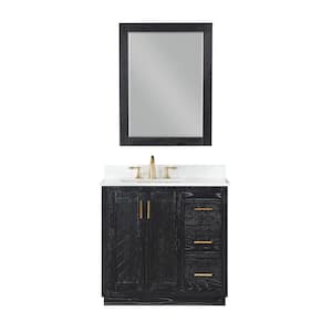Gazsi 36 in. W x 22 in.D x 34 in. H Single Sink Bath Vanity in Black Oak with White Composite Stone Top and Mirror