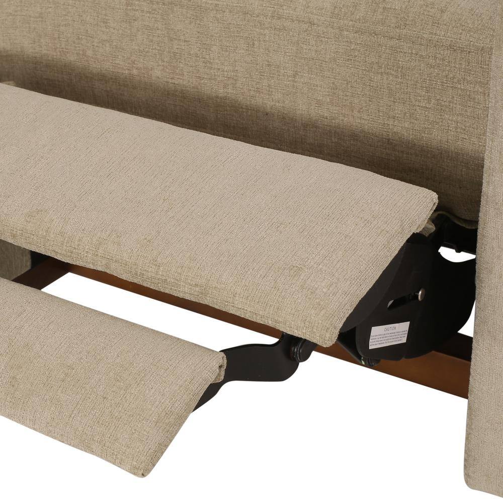 Sand and Brown Manual Pushback Wood Recliner