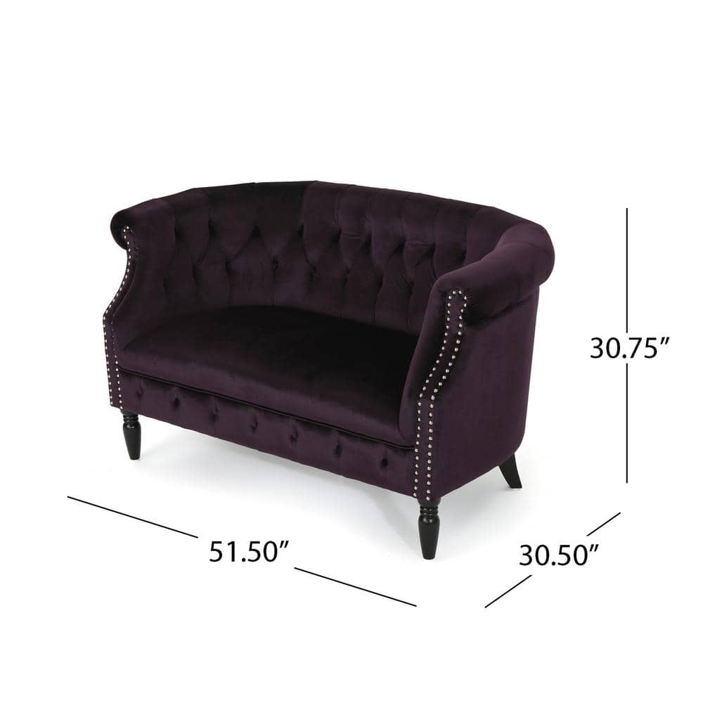 Blackberry Velvet Chesterfield Loveseat with Nailhead Accents