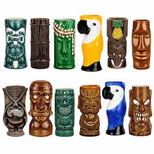 12-Pack 20 oz. Ceramic Tiki Mugs Cocktail Hawaiian Party Cup, Bar Hawaiian and Halloween Christmas Party Barware