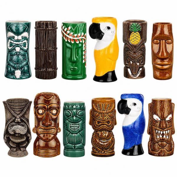 12-Pack 20 oz. Ceramic Tiki Mugs Cocktail Hawaiian Party Cup, Bar Hawaiian and Halloween Christmas Party Barware