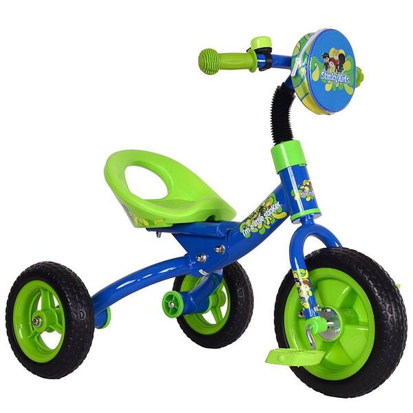 StinkyKids BucketRider Bucket Seat Tricycle with Bell and Bag, 10 in. Front Wheel, Boy's Trike in Blue