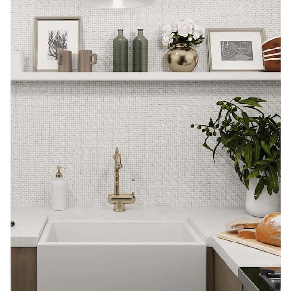 White 11.7 in. x 11.8 in. Basketweave Matte Finished Recycled Glass Mosaic Tile (4.79 sq. ft./Case)