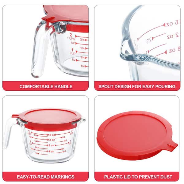 Wudkey 4-Piece Glass Measuring Cups Set with Spout and Handles for Recipe  Ingredient Flour Water Liquid FN2G67_8 - The Home Depot