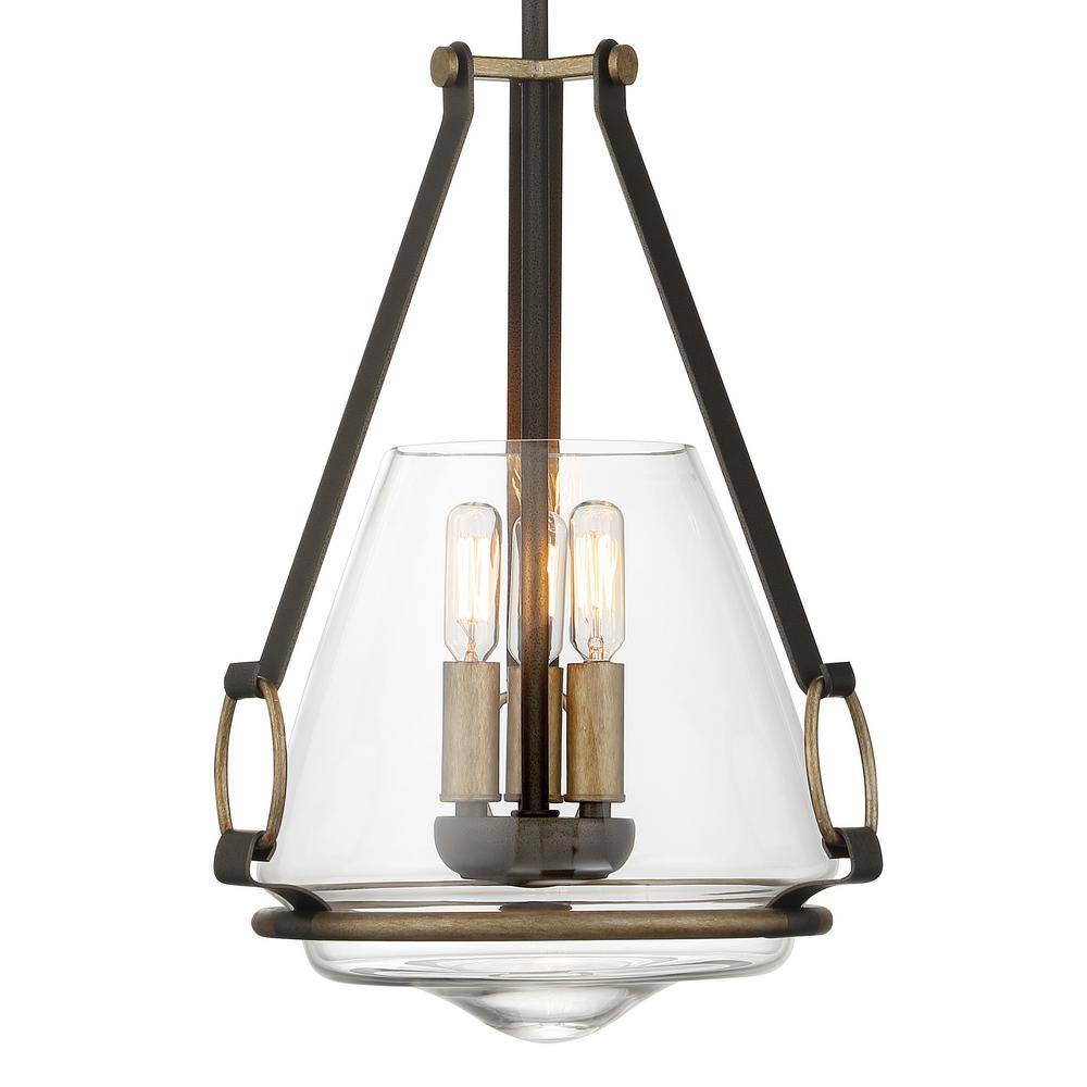 Eden Valley Modern Urn-Shaped 3-Light Pendant in Smoked Iron & Aged Gold