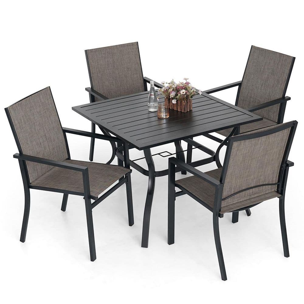 5-Piece Metal Square Patio Dining Set-Brown