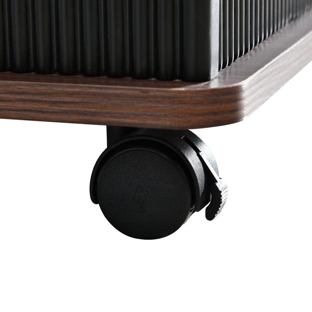 White and Brown 17.7 in. Rectangle Wood Modern End Table with Wheels, 360°Rotating Top Sofa Side Table - thumbnail 10